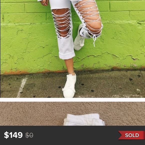 LF CARMAR Harmia White Lace-Up Jeans BNWT - Picture 2 of 5